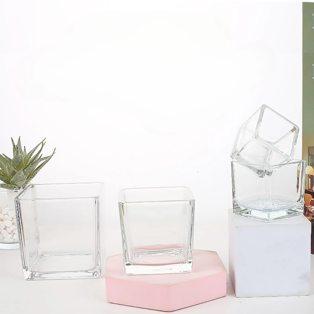 Geometry Square Candlestick Incense Making Candles Jar Supplies Transparent Glass Home Bedroom Desktop Decor DIY Tea Cup Gifts candle holders
