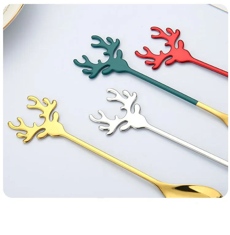 304 Stainless Steel Elk Coffee Spoon Ice Cream Dessert Teaspoon For Christmas Gifts Kitchen Accessories Tableware Decoration
