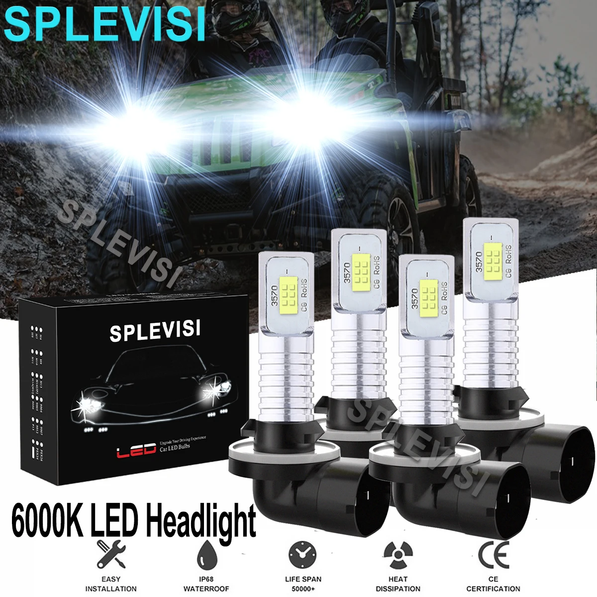 4x 140W 6000K Pure White LED Headlight Bulbs Kit  For ARCTIC CAT PROWLER 1000 HDX 500 700