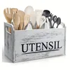 Rural wooden kitchen utensil rack -3-compartment countertop storage for silverware and cooking tools 5
