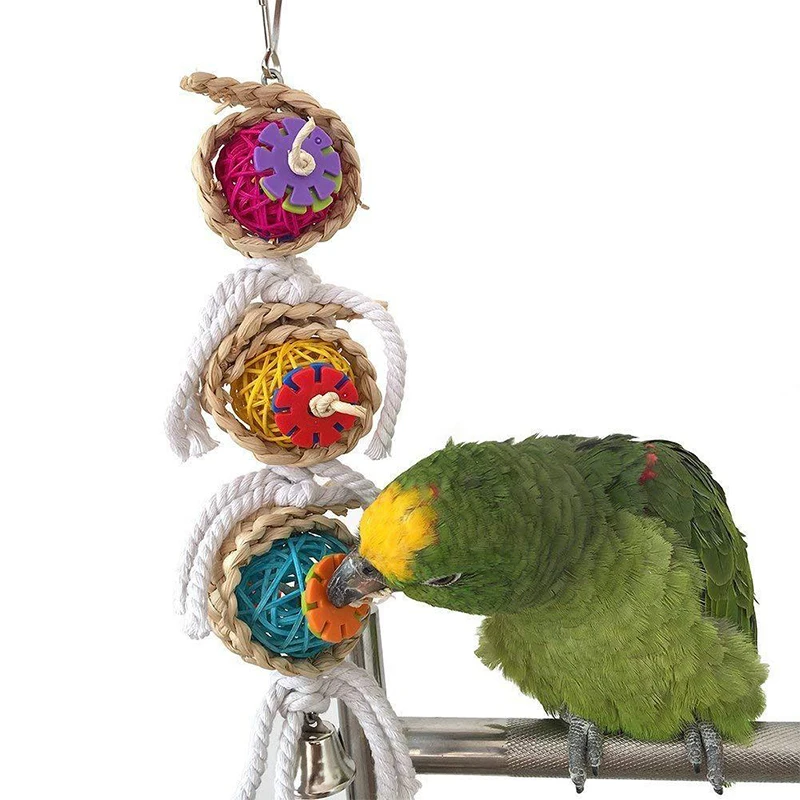 

Pet Bird Bites Parrot Climb Chew Toys Hanging Cockatiel Parakeet Swing Cage Bird Chew Toys With Bell Pet Bird Toys Gifts