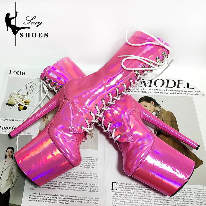 7Inch/17CM Women ANKLE Boots Fetish Laser Color Pole Dancing Shoes Mid-Calf Modern Boots Thin Heel Stripper Platform Heels Shoes