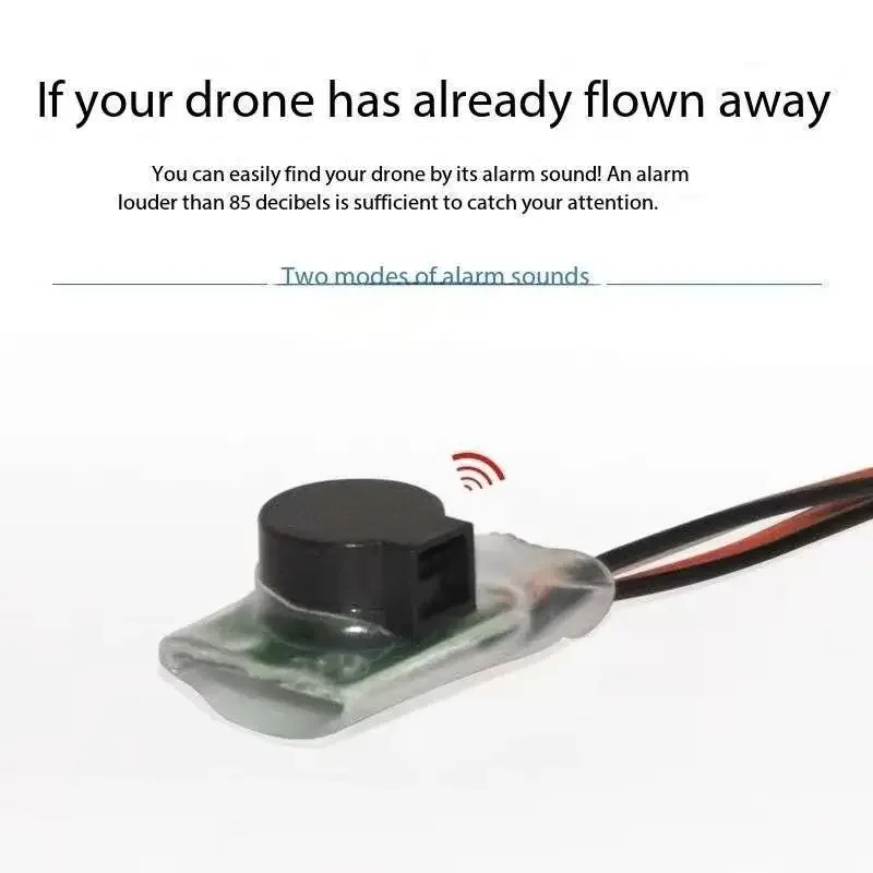 Vue de dessus du Mini Bip Tracker pour RC, alarme perte drone FPV compacte.
