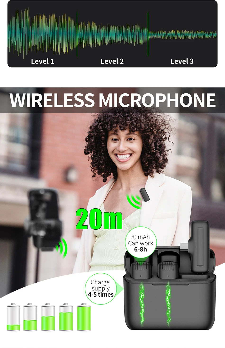 XTUGA J11 Professional Wireless Collar Video Audio Microphone Plug and Play Available Distance Of 20 Meters For iOS/Type-C