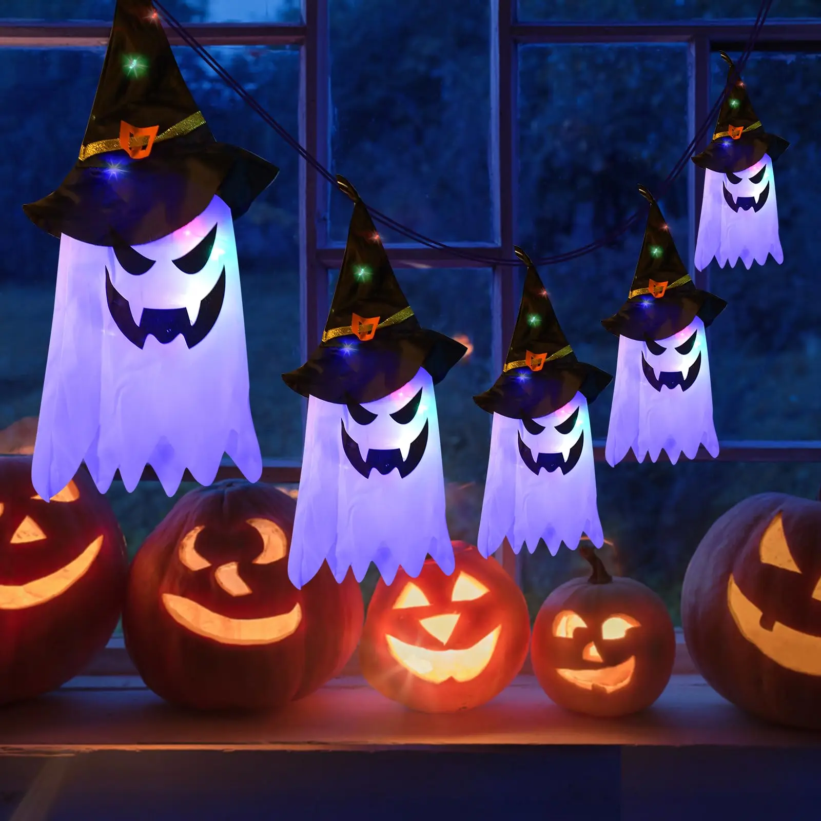 Glowing Witch Hat Ghost String Lights for Outdoor Halloween Decor