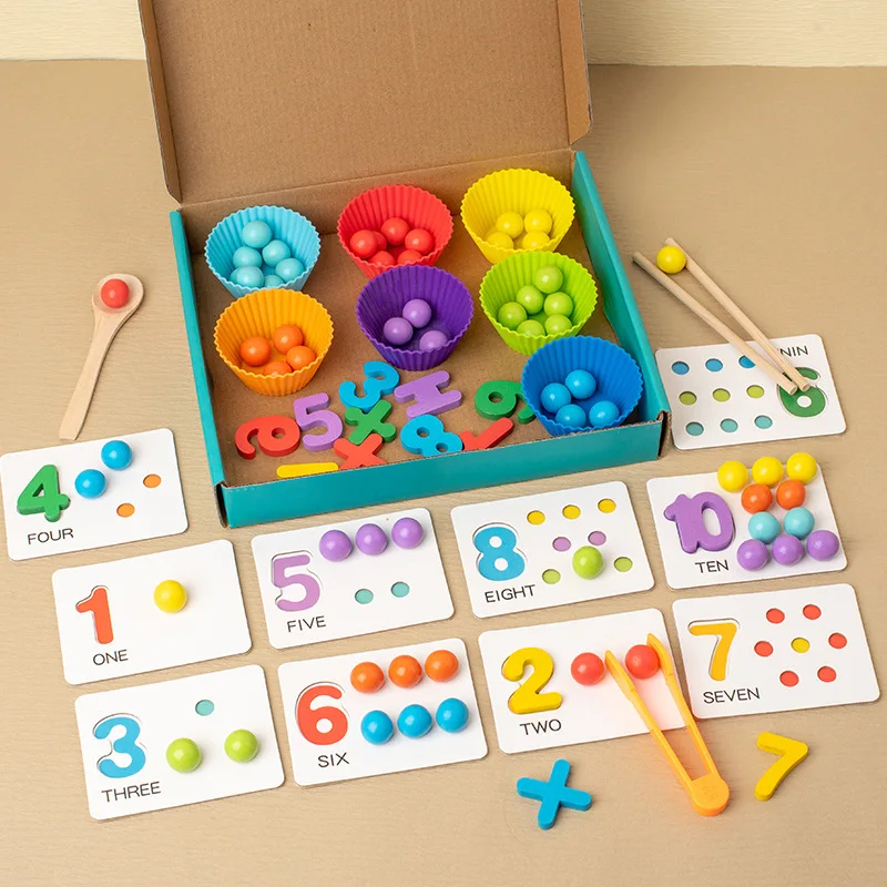 Wooden Montessori Clip Beads Toy Fine Motor Training Color Sorting