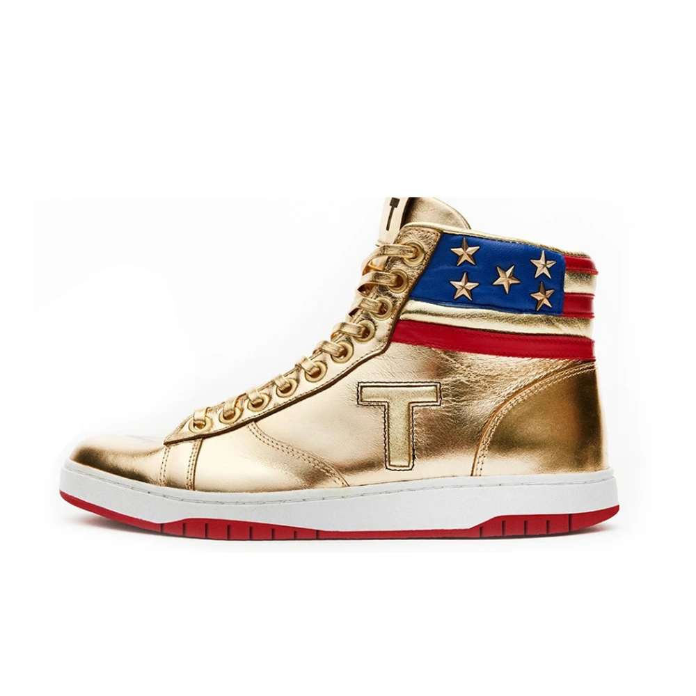 MAGA Trump Never Surrender High top Gold Sneakers Gym Shoes Men's Casual Boots Road Sneakers