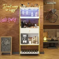 Wine Bar Cabinet with LED Lights Industrial 67" Tall Coffee Bar with Glass Rack Liquor Cabinet Wine Rack Storage Metal Wood Sid 4