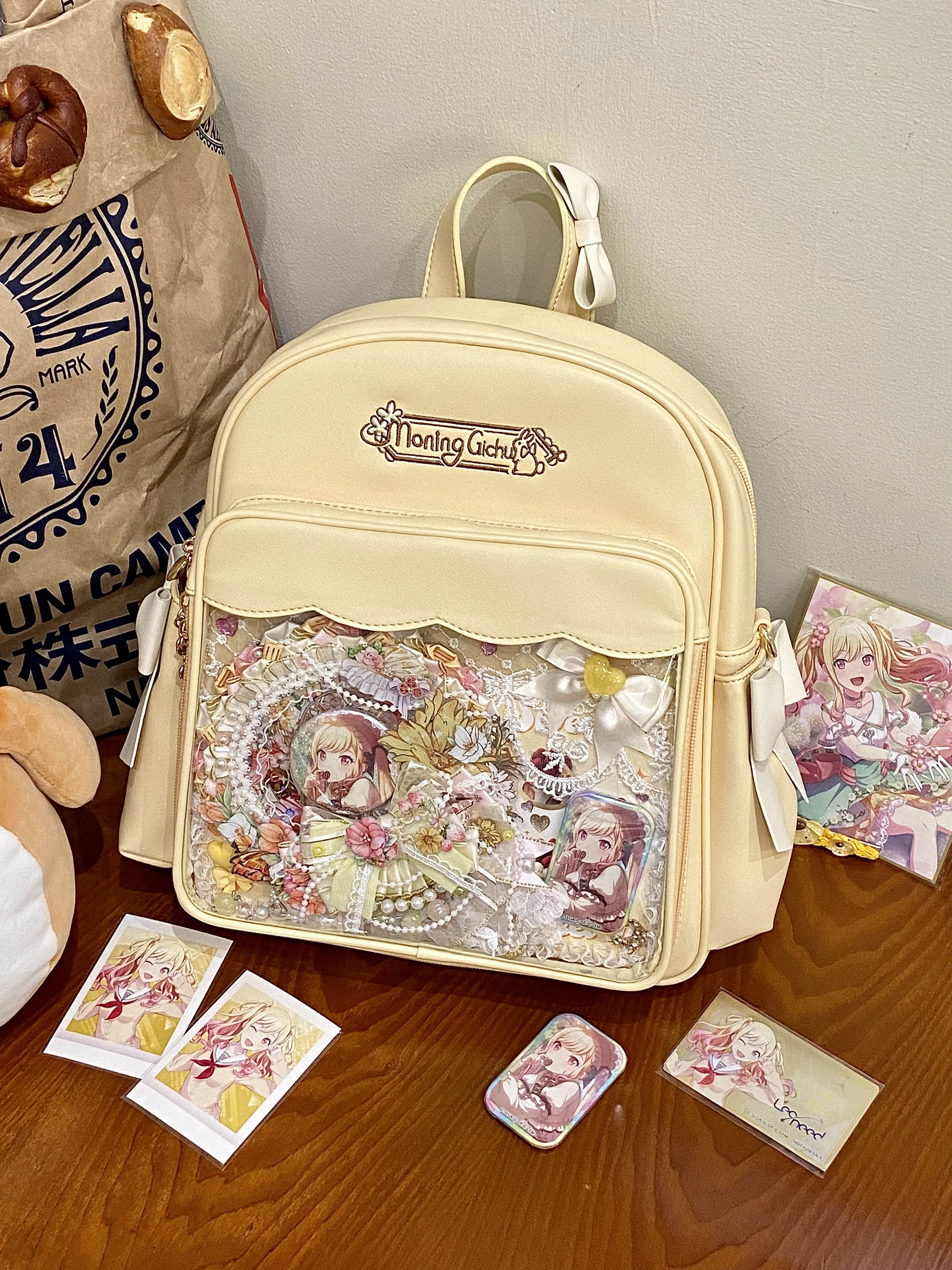 Cute Backpack Bow Large Capacity JK Uniform Shoulder Bag Women Itabag Schoolbags Transparent DIY Tote Handbag 2