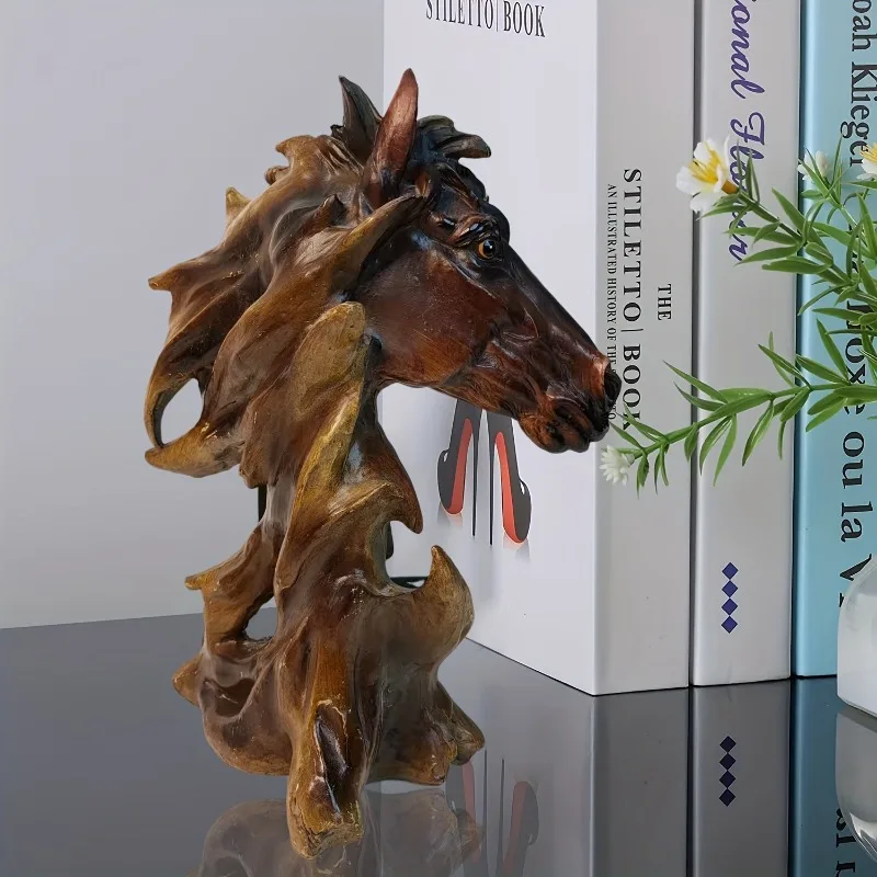 

1pc Horse Head Sculpture Collectible Horse Figure Exclusive Art Indoor Outdoor Garden Home Decor Horse Resin Ornament