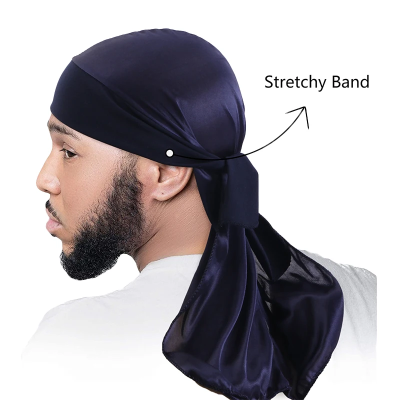 New Men Silky Durag Black Sewing Silky Durags Bandanas Doo-Rags Satin Durag Headwraps Long Tail Wave Cap Headwear Hat Pirate Hat