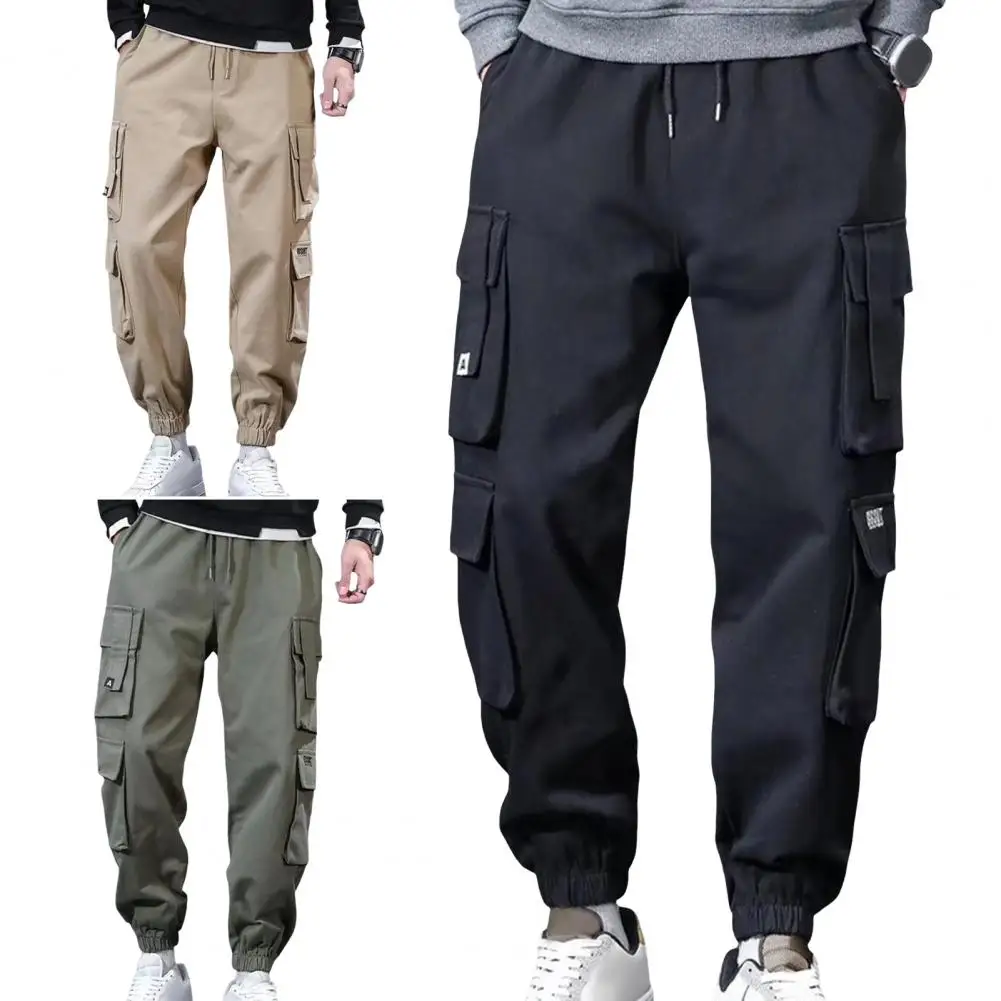 Description Picture 2 of itemSolid Color Drawstring Trousers Men Elastic Waist Cargo Pants Men's Cargo Pants with Drawstring Elastic Waist Multi for Daily