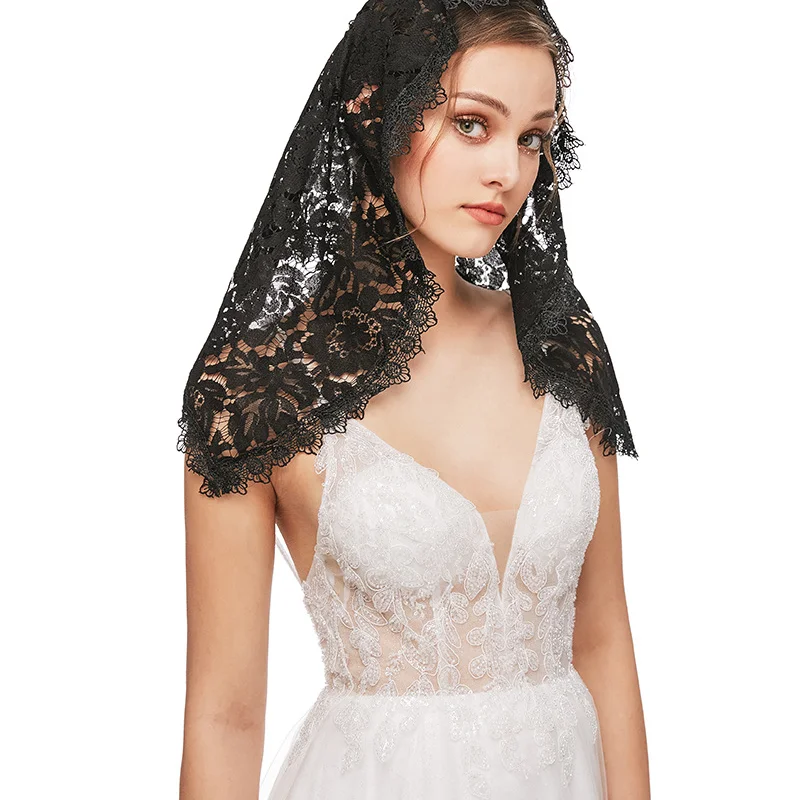 Bridal Lace Mantilla Catholic Veil Elegant Floral Pattern Soft Comfortable Head Coverings for Women Latin Mass Infinity Veils