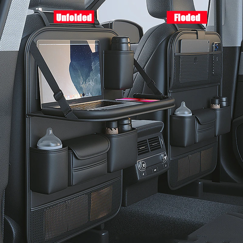 

Большая вместительная сумка для хранения на спинку сиденья автомобиля с складным лотком для планшета из искусственной кожи мульти карманная Автомобильная сумка-Органайзер