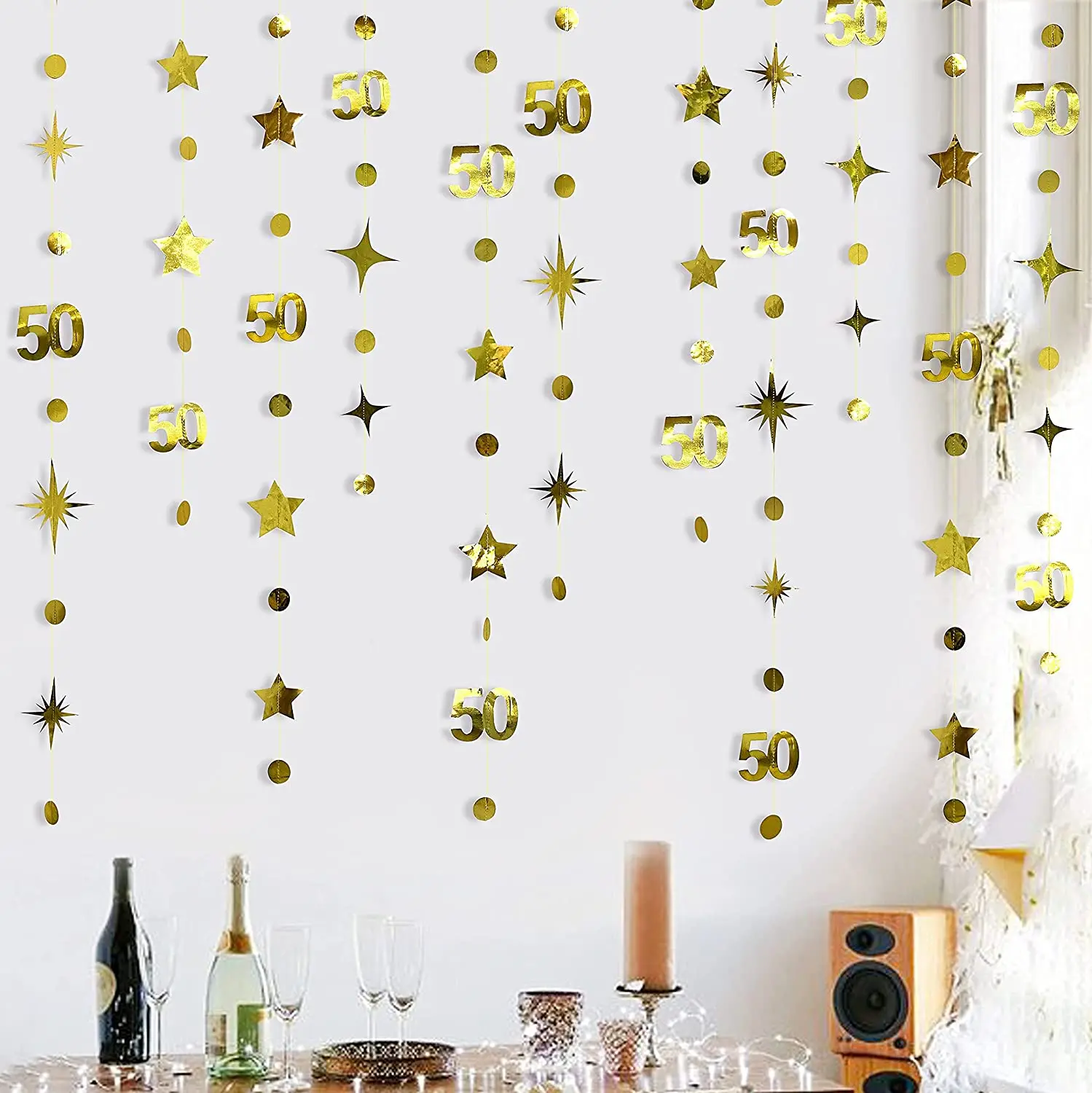 13 Fuß Gold Nummer 65. Kreis Punkt Stern 65. Alles Gute zum Geburtstag Girlande Banner Dekor 65 Jahre alt Geburtstag Jubiläum hängende Streamer – Detail 15