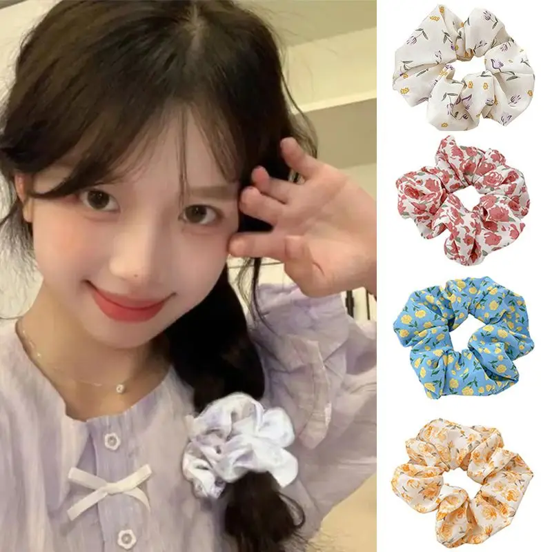 

Tulip Rose Flower Hair Rope High-quality Elastic Hairband Student Ponytail Holder Rubber Band Sweet Scrunchies Hair Accessories