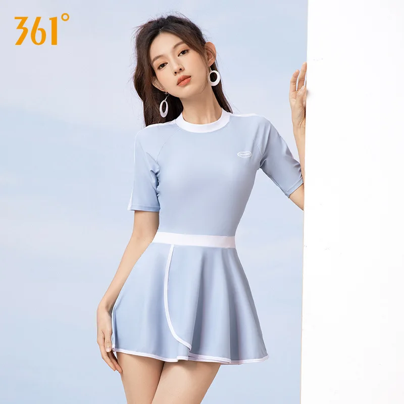 

361°Women WaterProof Professional Short Sleeve Push Up Swim Skirt Girl Quick-Drying Surfing Rash Guard Bathing Beach SwimWear