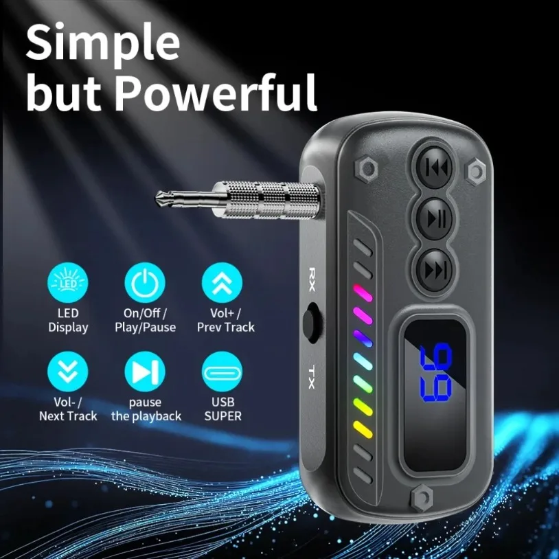 2 in 1 Bluetooth 5.3 Receiver Transmitter Wireless Audio Adapter 3.5mm AUX Jack For Car Music Headphone Receiver Handsfree