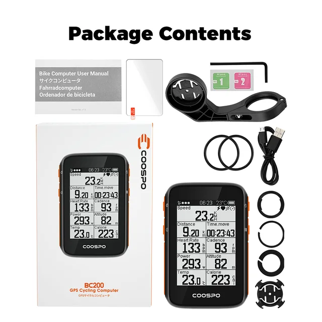 COOSPO BC200 Wireless Bicycle Computer GPS Bike Speedometer Cycling Odometer 2.6in Bluetooth5.0 ANT+ APP Sync Slope Altitude 6