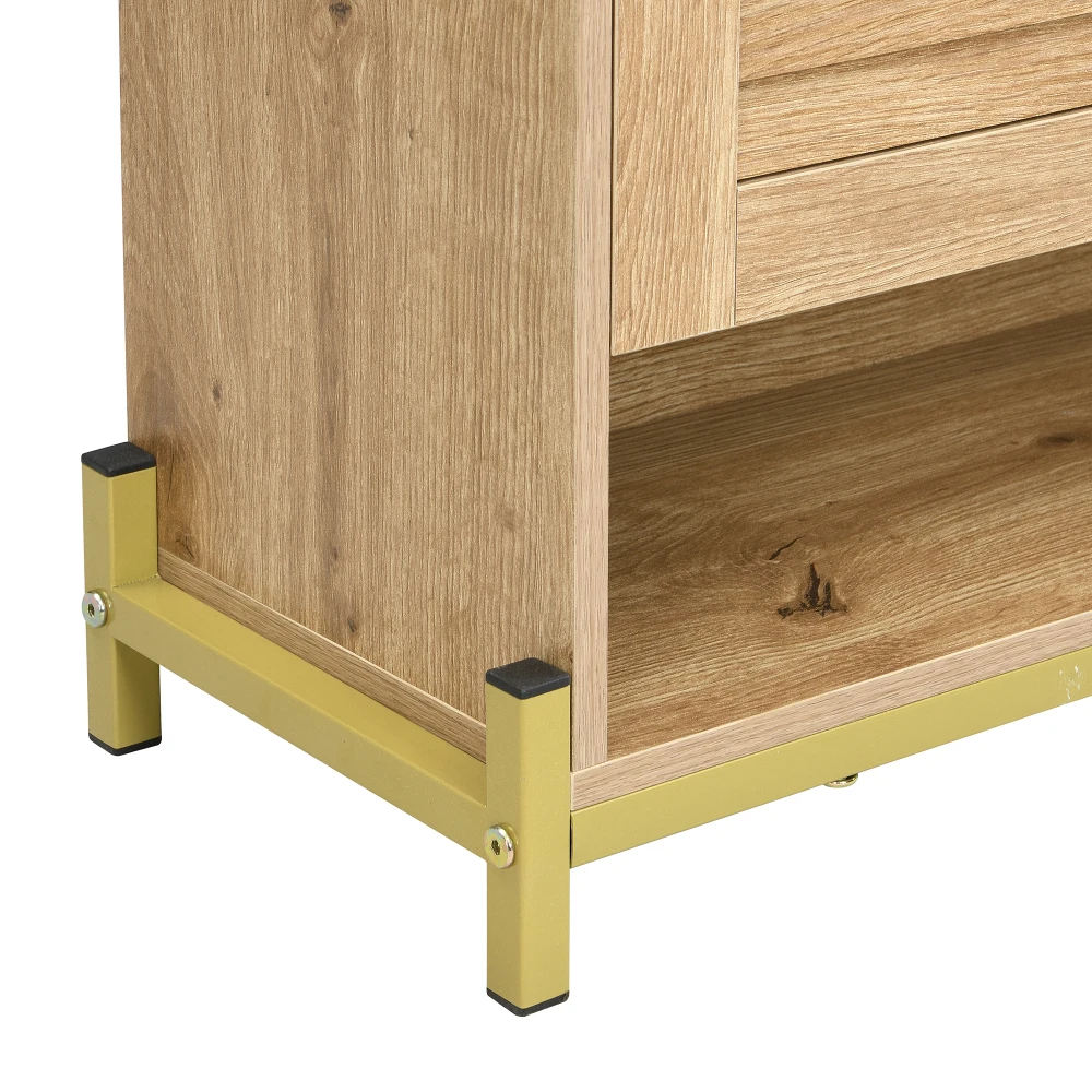 Multifunktionaler moderner Schuhschrank mit Holztüren – 4-türiger, stabiler Schuh-Organizer mit Metallrahmen und Regal, platzsparende Aufbewahrung – Detail 17