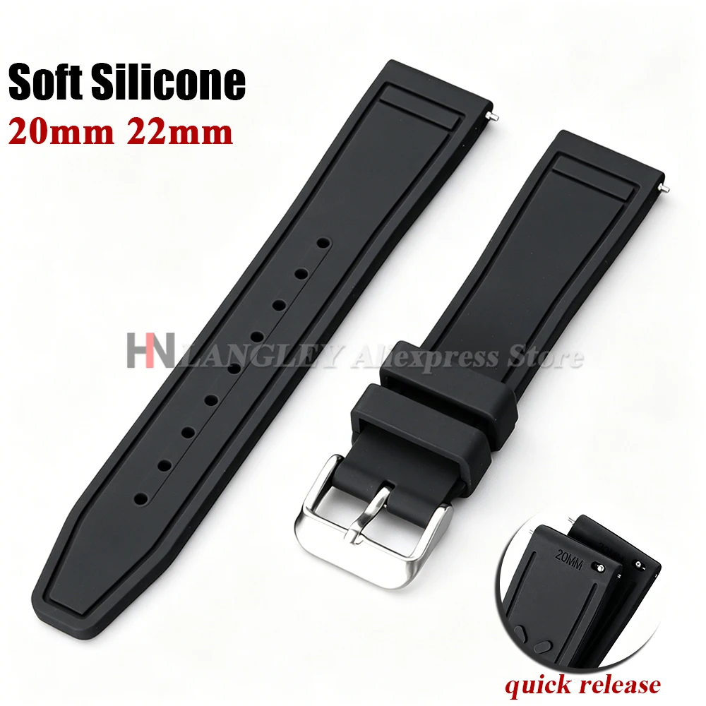 Universal Soft Silicone Quick Release Watch Strap - Black Rubber Replacement Bracelet