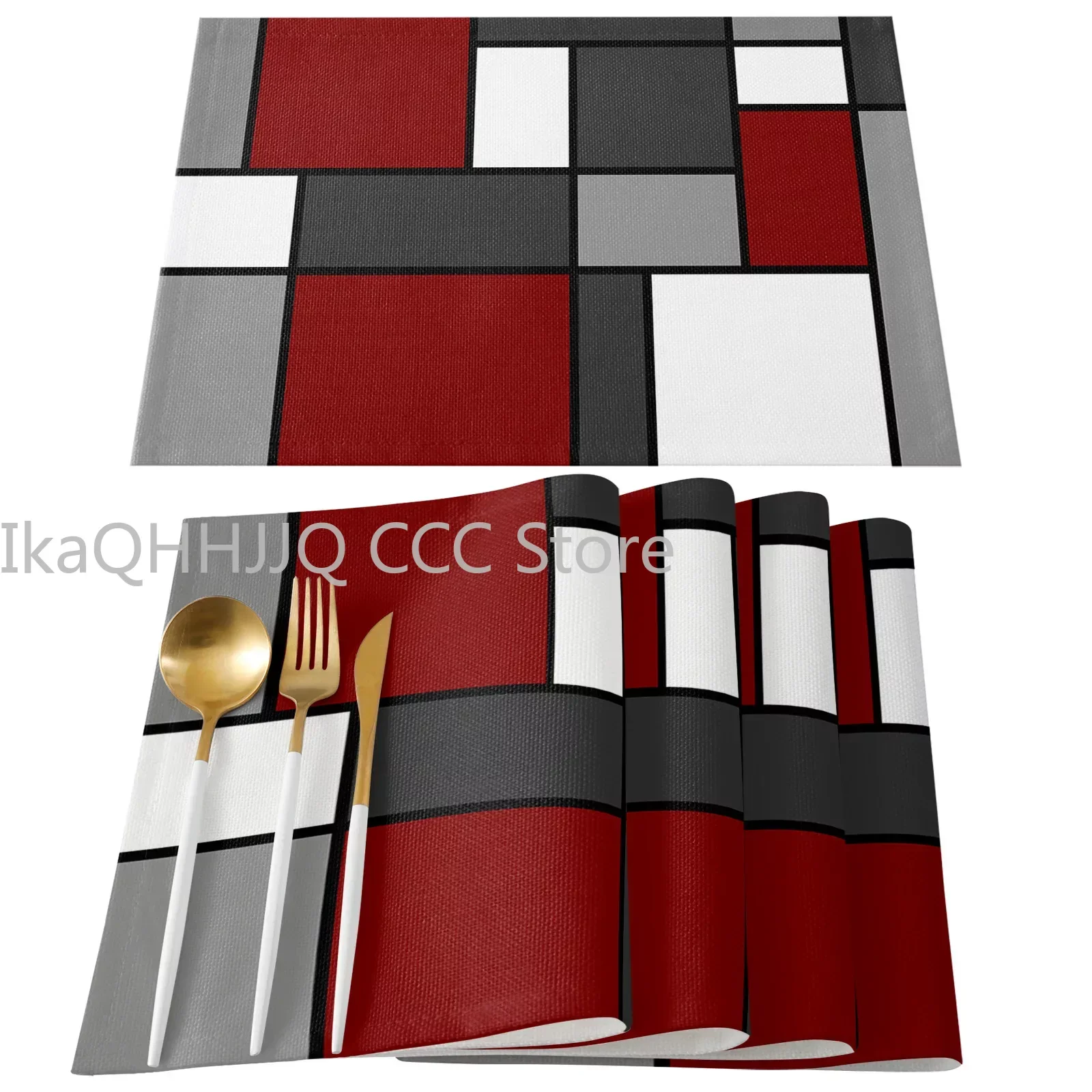 Deep Red Abstract Geometric Kitchen Dining Table Decor Accessori Tovaglietta Resistente Al Calore Stoviglie Pad Mats