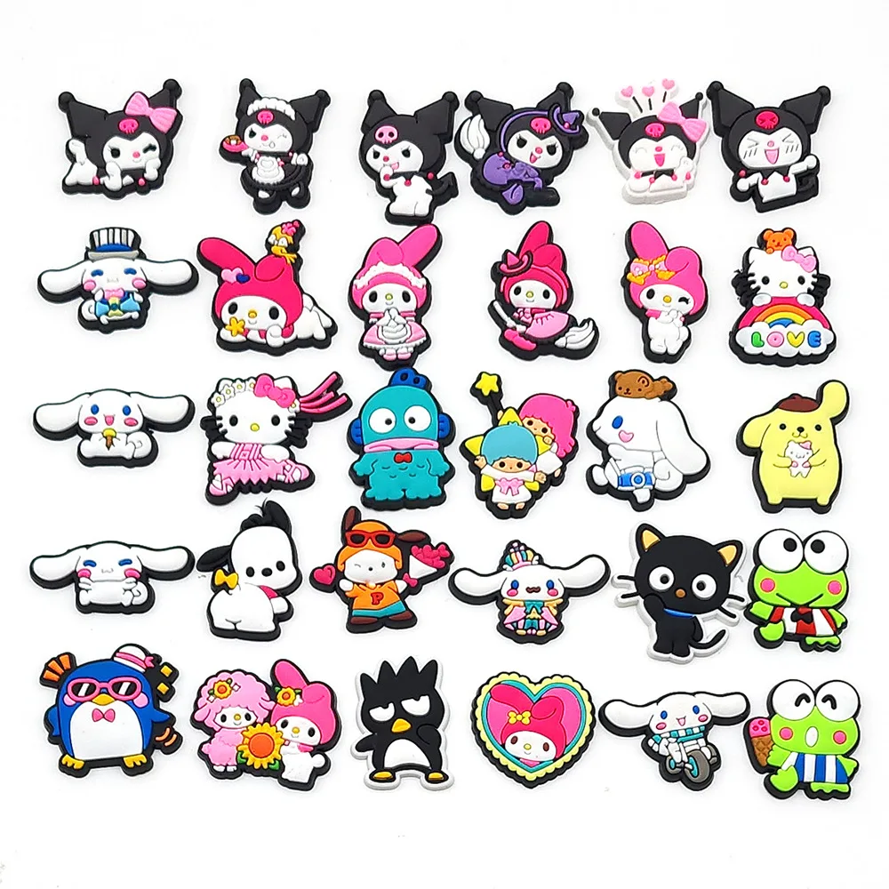 

30 Styles Cute Sanrio Slippers Shoe Charms Accessories PVC Jibz Kuromi Melody Hello Kitty Slippers Decoration Kids X-mas Gifts