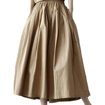 Max LuLu Japan Style Summer Streetwear Fashion Women Khaki A-Line Skirts Ladies Elastic Casual Long Skirt Girls Vintage Clothes