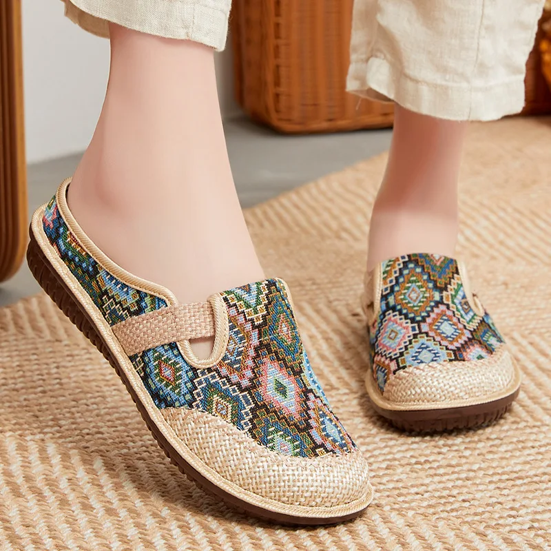 New Women's Slippers Linen Soft Sole Cloth Shoes Holiday Beach Elegant Women's Shoes Handwoven Casual Shoes