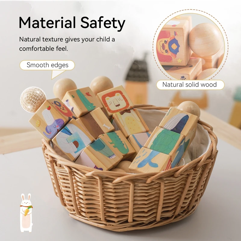 Baby Toys 1pc Baby Wooden Montessori Toy Hand Bell Toy Develop Hand-on Ability Children Animal Puzzle Classic Educational Kid Gift