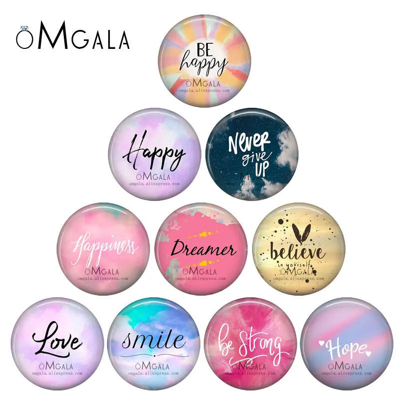 

Phrase Love Believe Happy Dream 10mm/12mm/14mm/18mm/20mm/25mm/30mm Round photo glass cabochon demo flat back Making findings