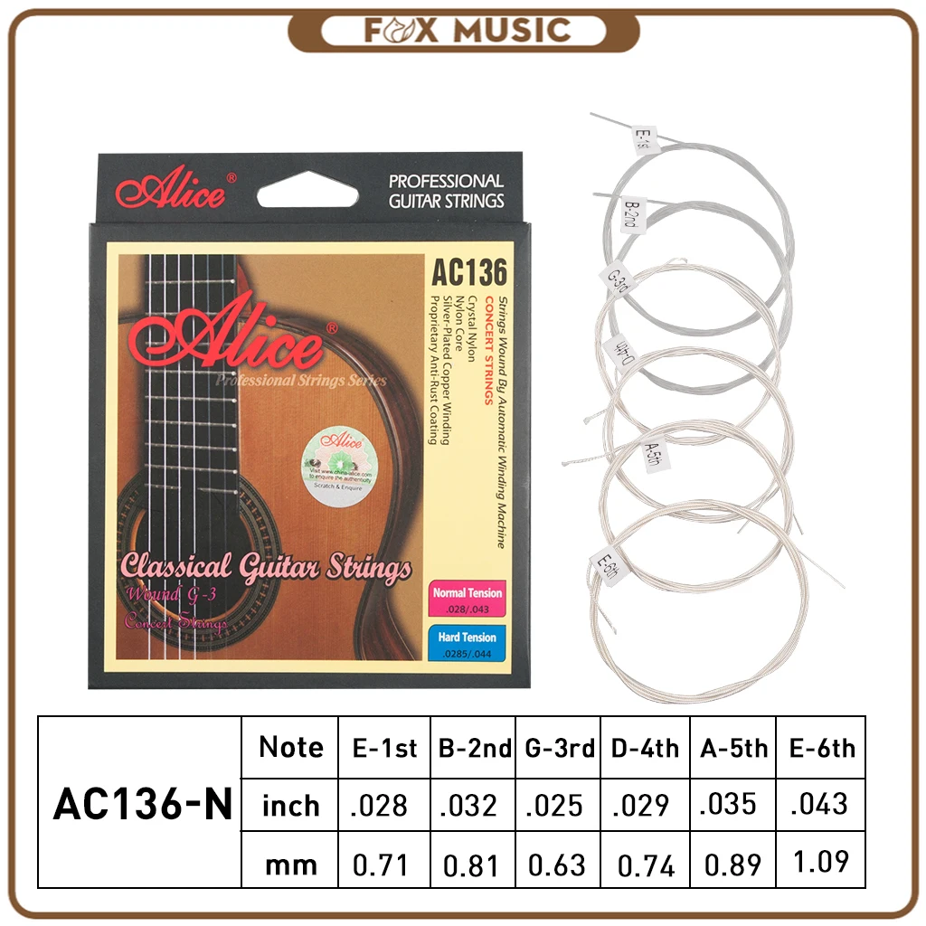 1 Set Of Alice Ac136n/h Classical Guitar Strings Crystal Nylon Strings