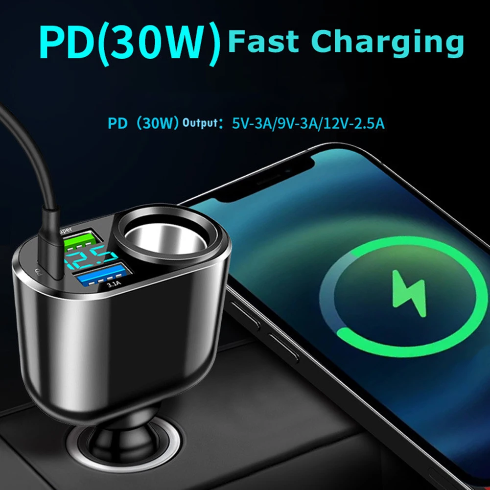 

66W Super Fast Charging Car Charger 3-USB Port Phone Charger Can Be Rotated 360 ° At Will Applied To Most Lighters Auto Parts
