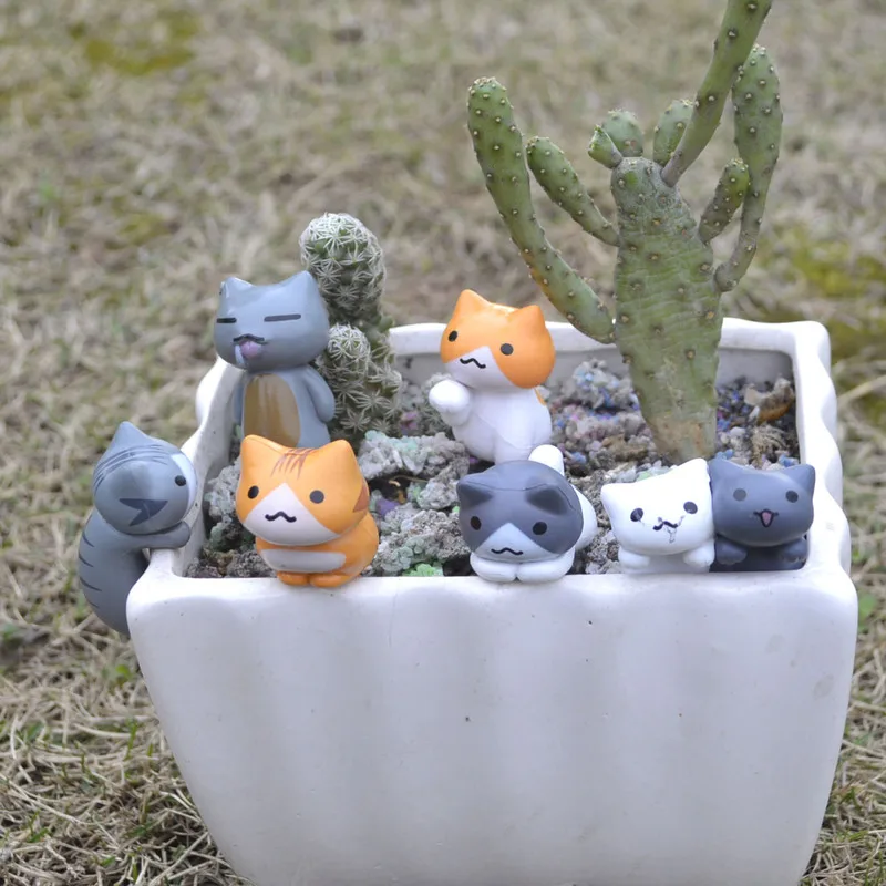 6Pcs/Set Creative Succulent Flowerpot Moss Micro Landscape Doll Cute Cat Simulation Decoration Doll Cake DIY Assembly Ornaments