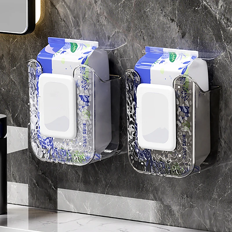 Plastic Wall Mounted Tissue Box Upside Down Punch Free Napkin Container Self-adhesive Space-saving Paper Towel Holder Office paper towel holder tissue holder