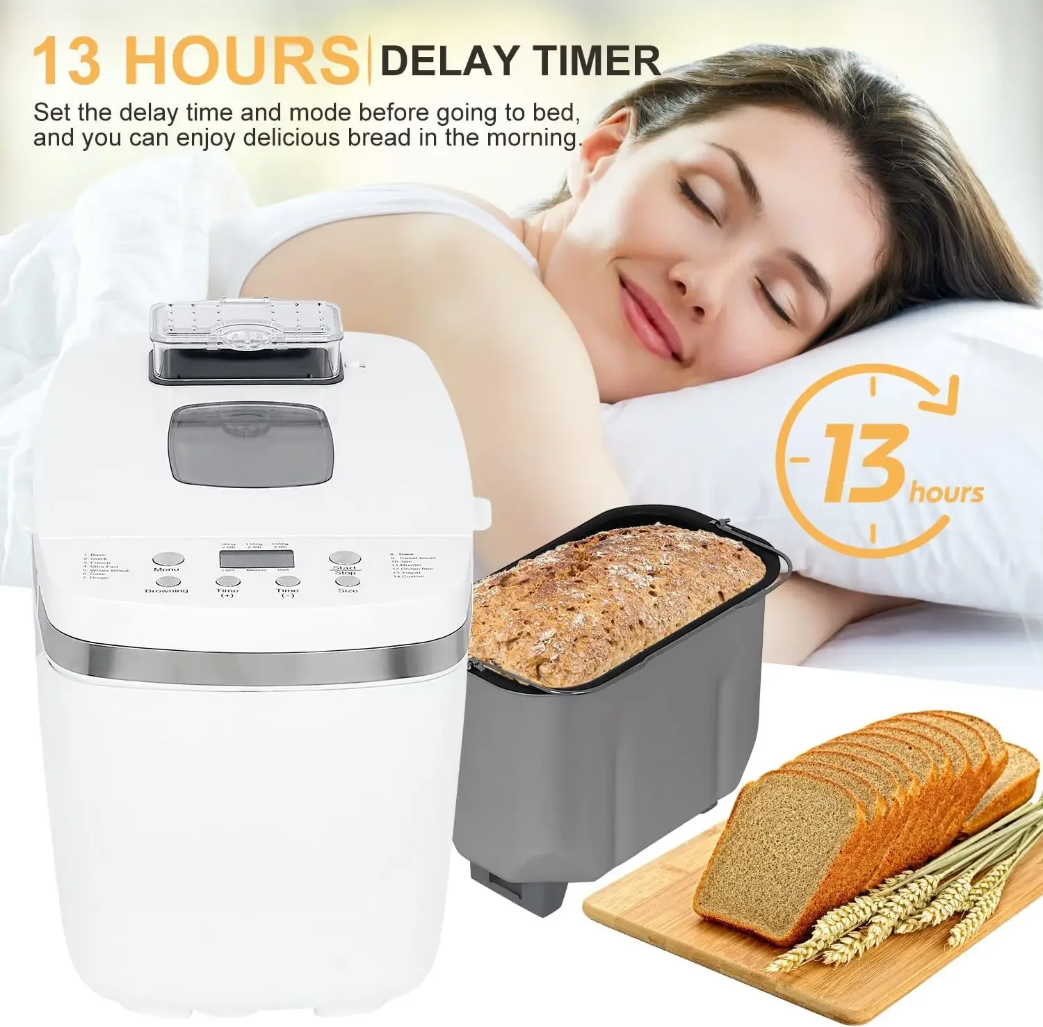 Maker Machine with Gluten Free Setting 3LB 2.5LB 2LB Automatic Loaf Bread Machine with Fruit & Nut Dispenser 14-in-1 Breadmaker 3