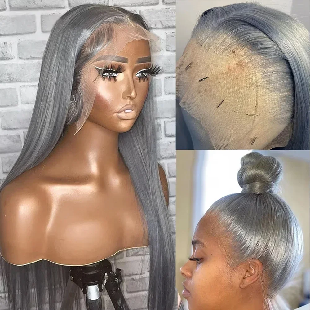 Bone Straight Lace Front Wig - Silver Grey