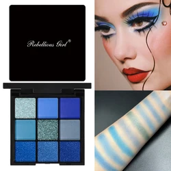 Vibrant Blue 9 - Color Eyeshadow Palette - Waterproof, Sweatproof, Matte & Glitter Finishes for Stage & Festival Makeup (9 Colors Blue)