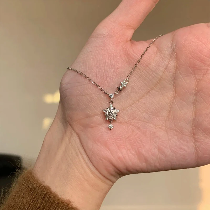 Rrjzz 6.5mm 1.0ct 라운드 D 컬러 모이사나이트 펜던트 목걸이 여성용 럭셔리 스파클링 드리미 스타 썬 샤이니 목걸이 쥬얼리