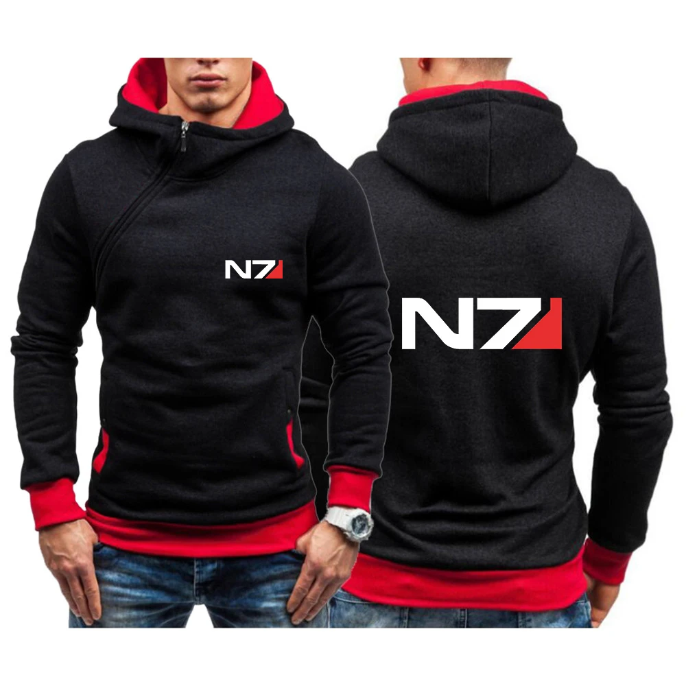 

2023 Spring Autumn N7 Mass Effect Logo Printed Sports Diagonal Zip Long Sleeve Casual Hoodies Slim Fit Pullover Comfortable Coat