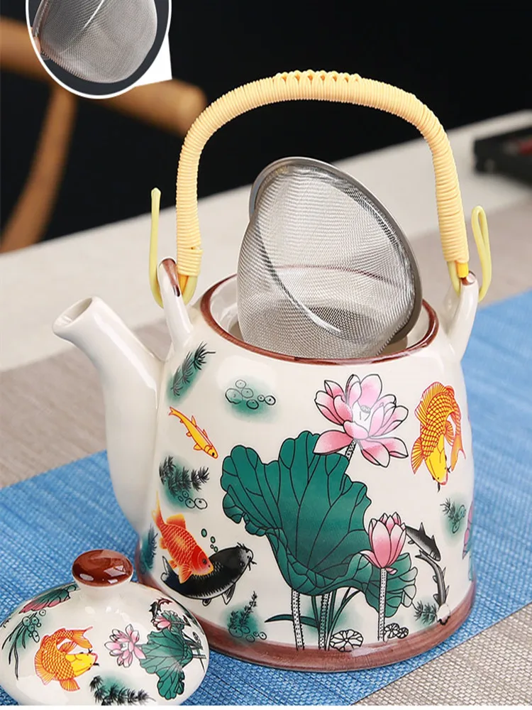 Japanese Hand-painted Ceramic Teapot Household Tea Making Single Pot White Porcelain Handmade Small Lifting Beam Pot Teaset