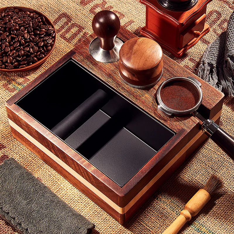 

Espresso machine bar storage box Cloth handle bracket powder press powder holder multi-functional solid wood slag box