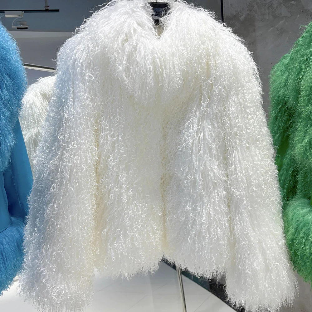 YOLOAgain High Collar Real Mongolia Sheep Fur Jacket For Women 2025 Winter Coats Outerwear