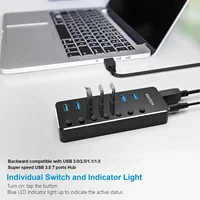 RSHTECH 7-Port USB 3.0 Hub Aluminum 5Gbps Data Transfer Splitter with Individual On/Off Switches and 5V/2A Adapter 2