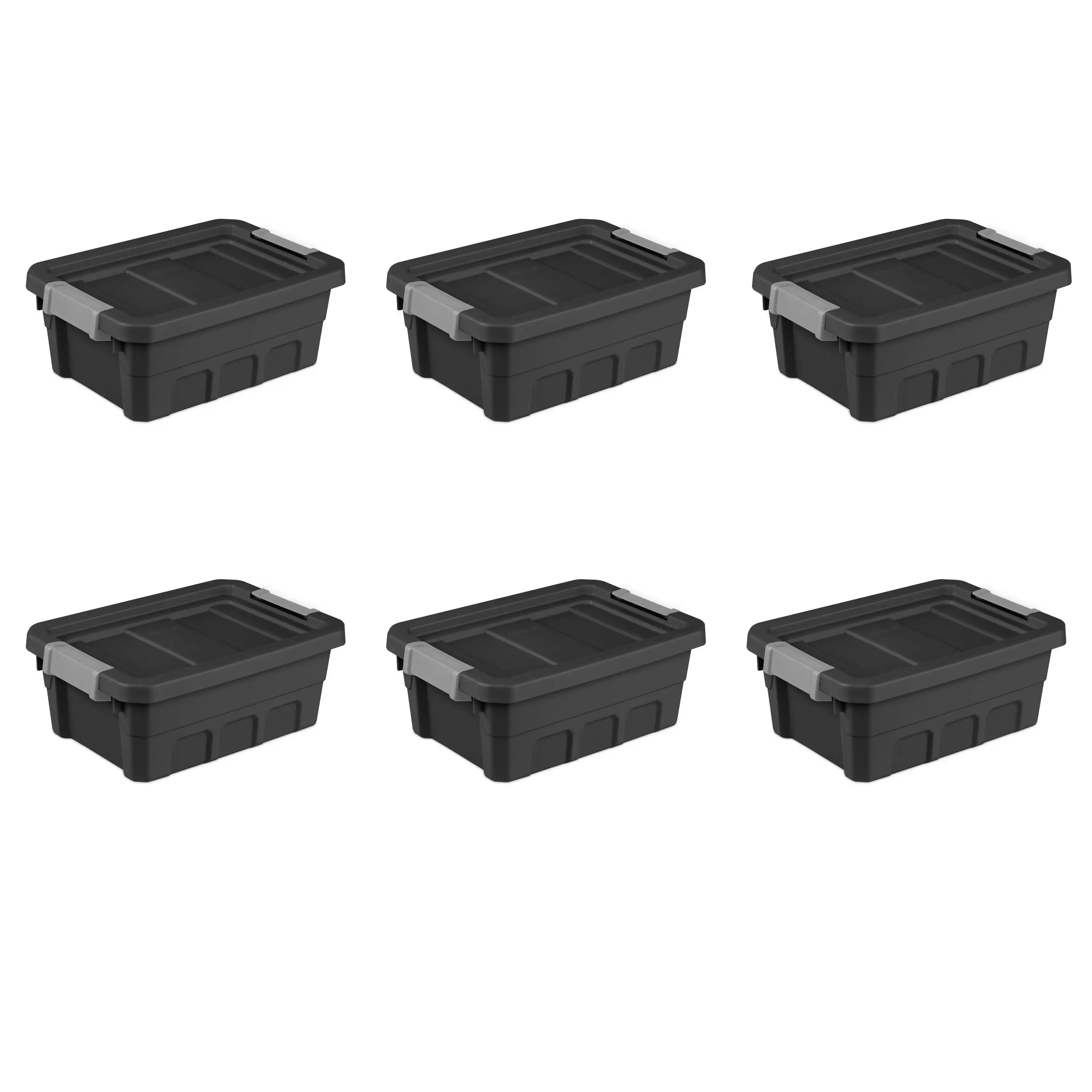 

Sterilite 4 Gallon Stacker Tote Plastic, Black, Set of 6