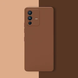Luxury Soft Square Liquid Silicone Case with Original Camera Protection - Ultrathin Couples Cover for V23E (Brown)