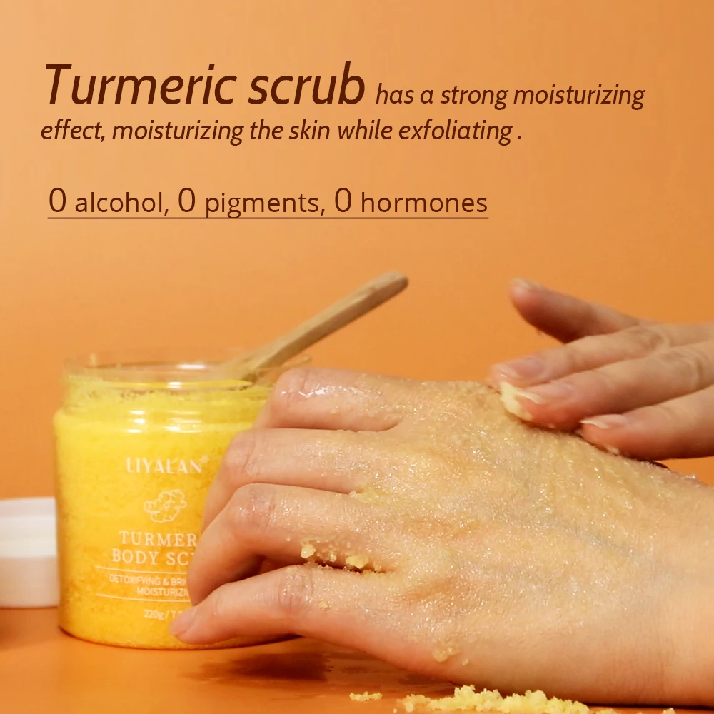 Turmeric Body Scrub Soften Cutin Smooth Skin Moisturizing Sea Salt Exfoliating Pore Cleaning Brighten Lighten Dark Spots Acne body scrub