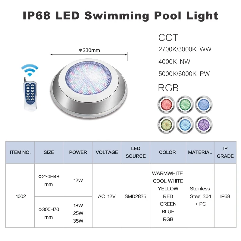 Stainless Steel Ip68 Led Swimming Pool Light 12W 18W 24W 36W 54W Blue Waterproof Lamps Underwater Lights AC12V RGB Piscina Lamp