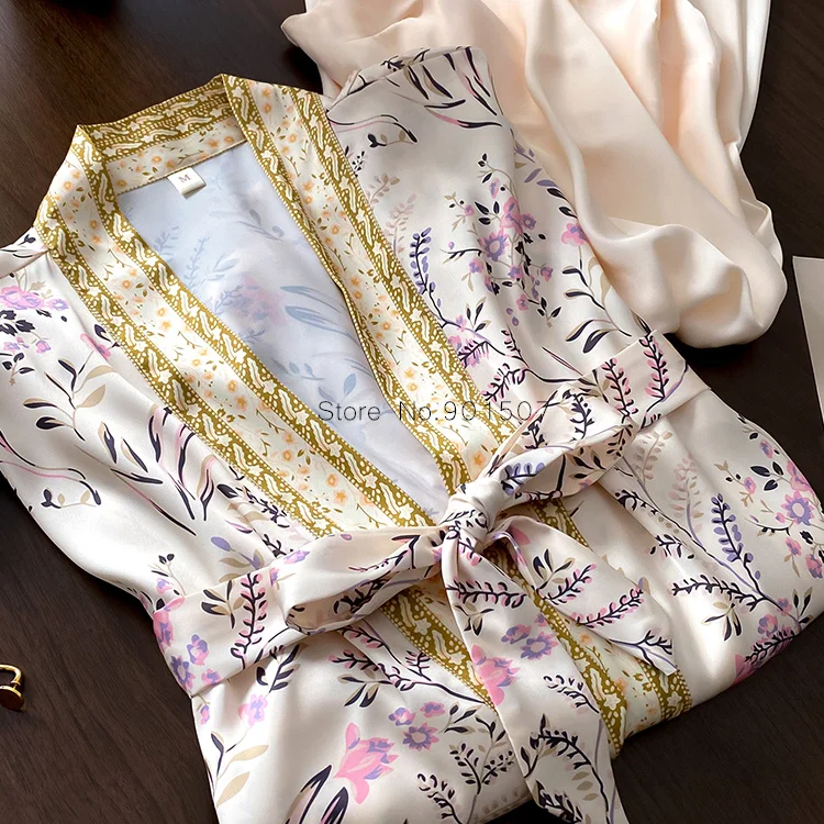 

Новый Шелковый Атласный халат в богемном стиле Женская одежда для отдыха с принтом пикантная ночная рубашка свободный халат-кимоно