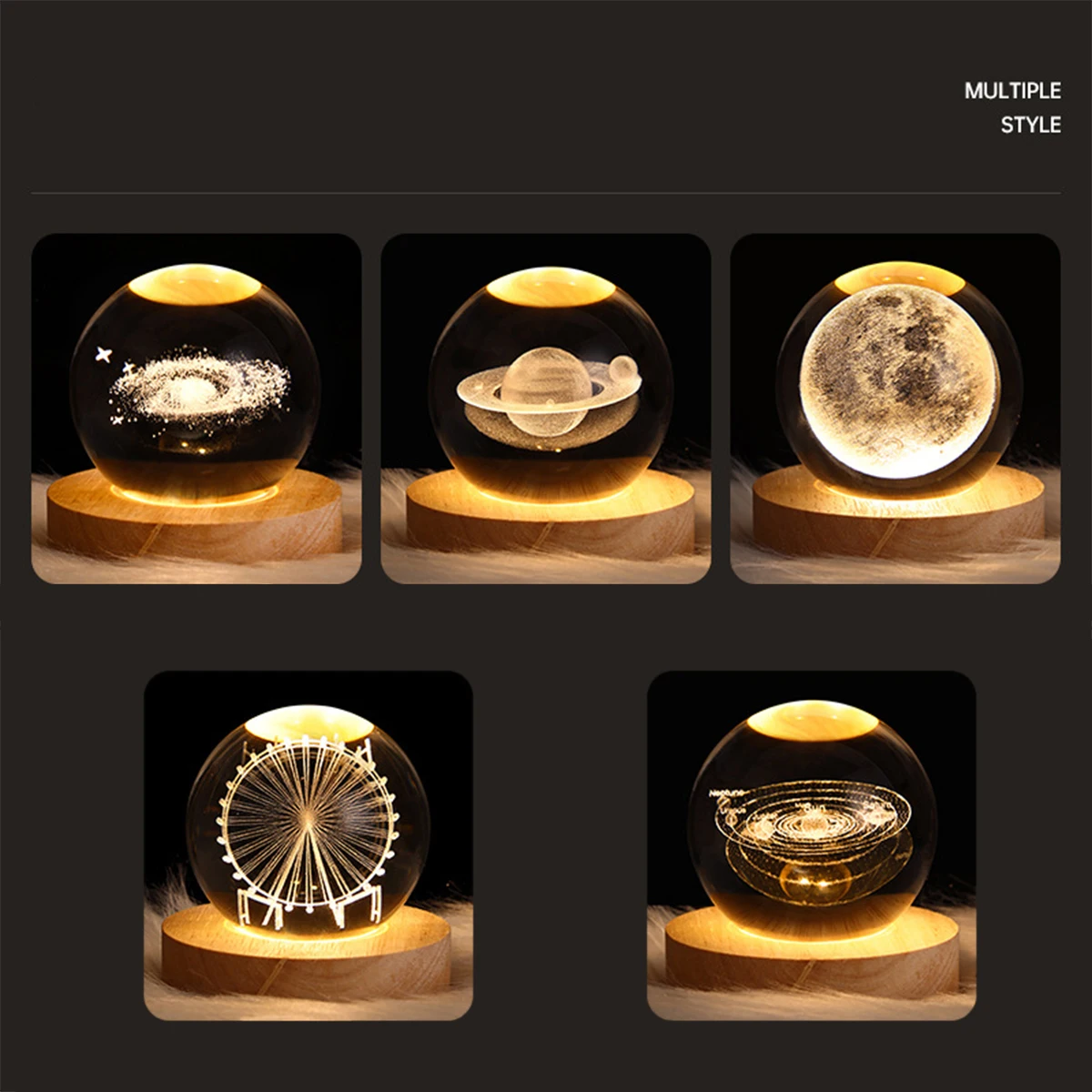 Crystal Ball Night Light Glowing 3D Astronaut Planetary Galaxy Bedside Lamp for Home Bedroom Desk Decor Creative Gift Ball Night 3
